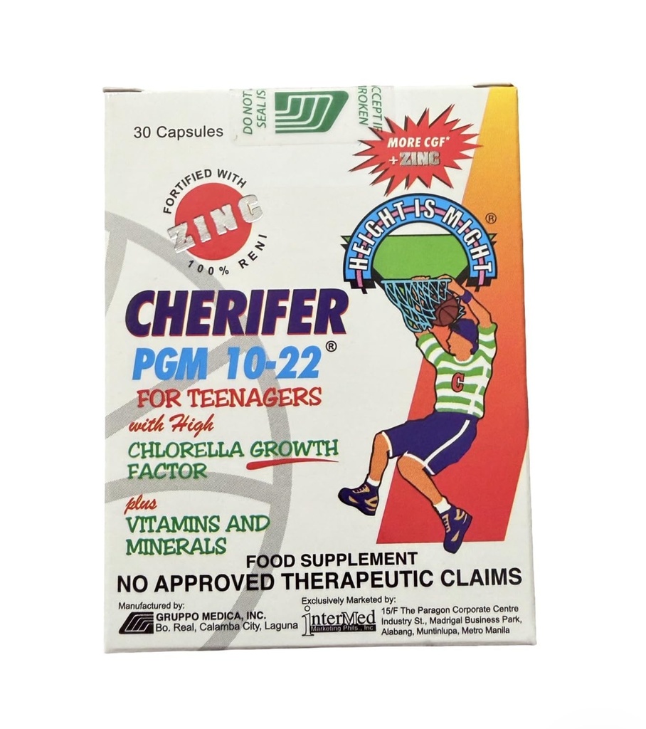 Cherifer PGM 10-22 cápsulas con zinc para adolescentes con factor de crecimiento de Clorella y Taurine 30 cápsulas
