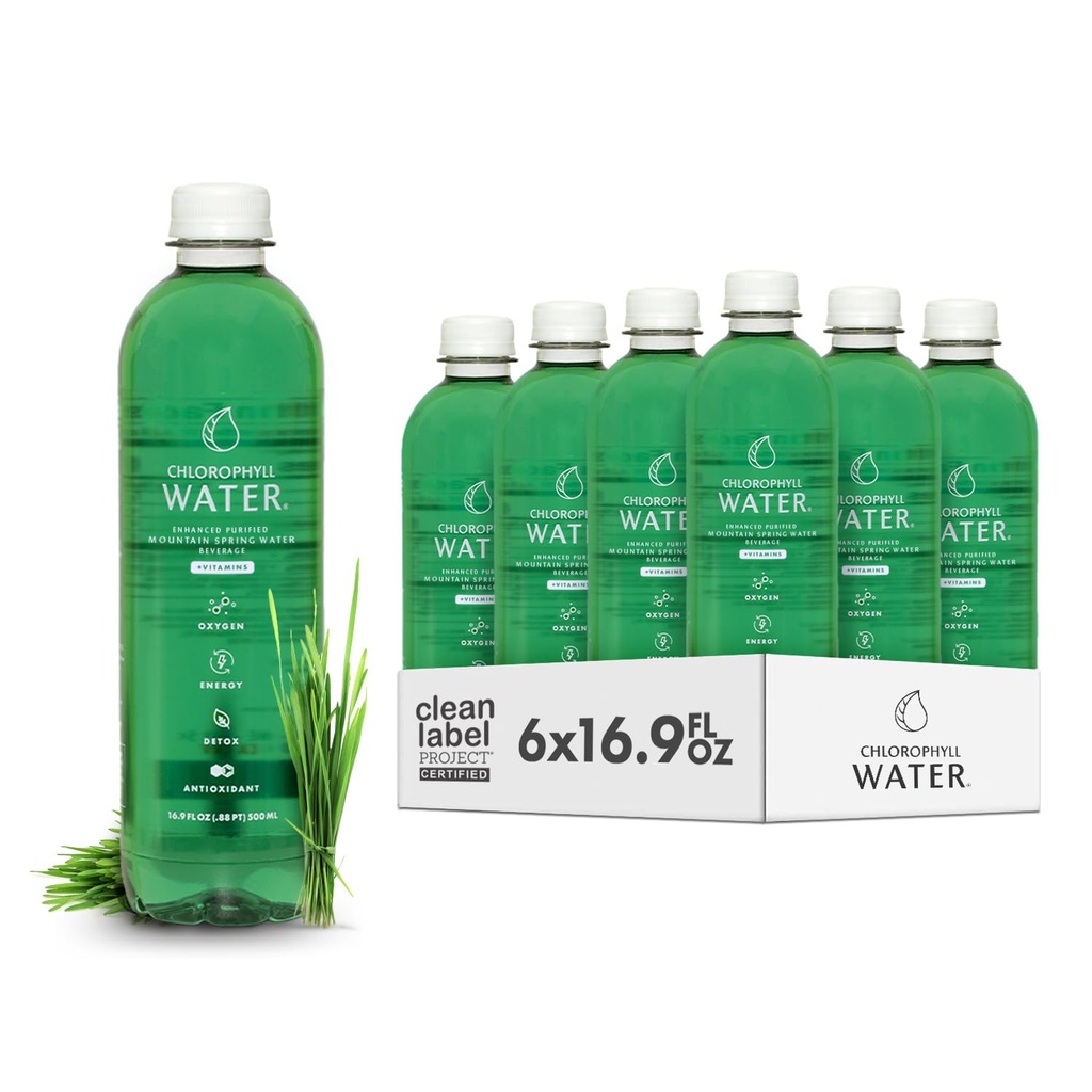 Chlorophyll Water – Liquid Chlorophyll 6-Pack (16.9oz) tóxico Beauty Drink for Glowing Skin, Anti-Aging &amp; Oxygen Boost TEN Vitaminas A, B12, C, D TENIDO Vitamin Water ANTE Clean Label ← Hydration Support