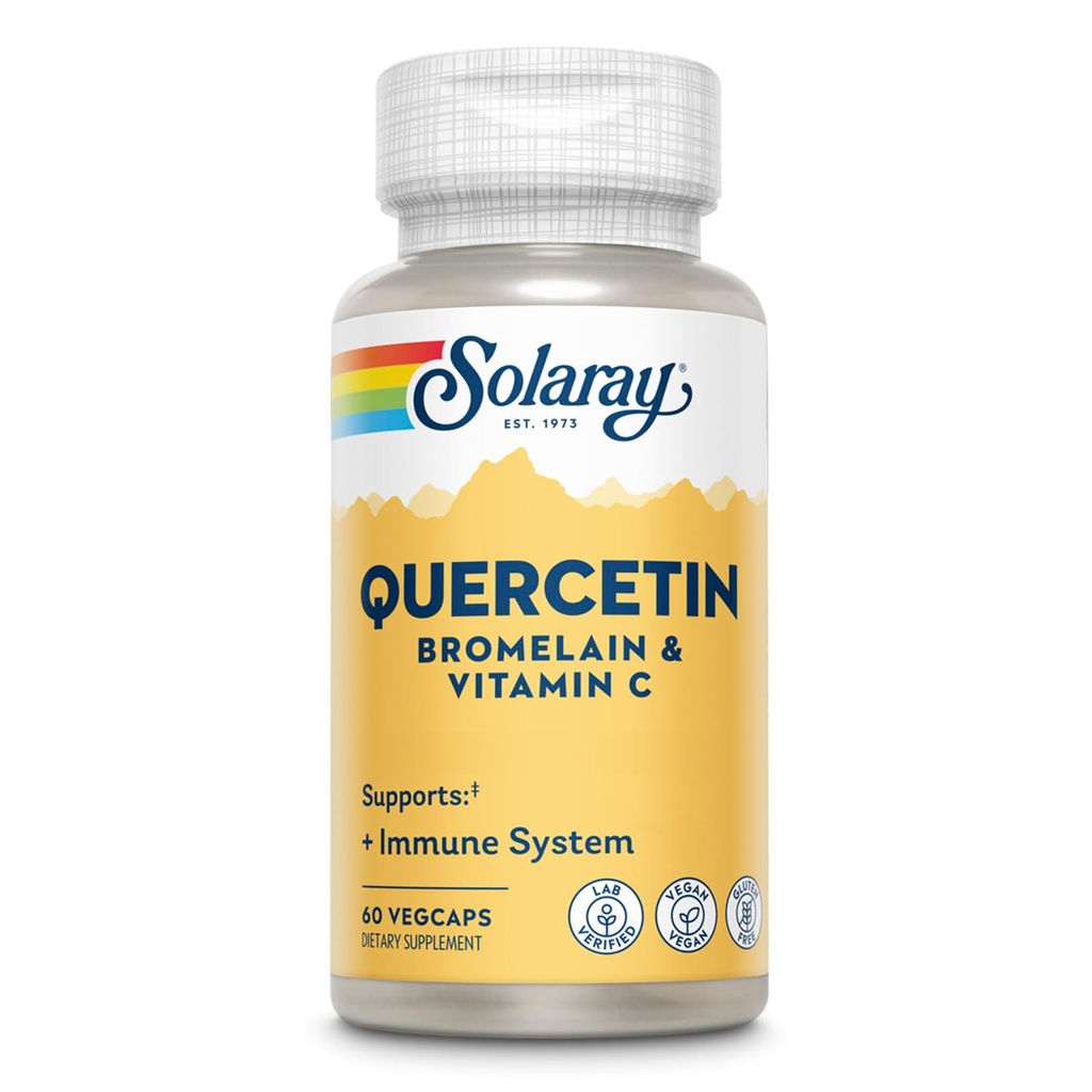 SOLARAY Quercetina con Bromelaina y Vitamina C - Suplemento de Apoyo Inmunitario - Complejo de Salud Antioxidante y Corazón con Quercetina 500mg y 1235mg VIT C - Vegan, Garantía de 60 días, 30 Serv, 60 VegCaps