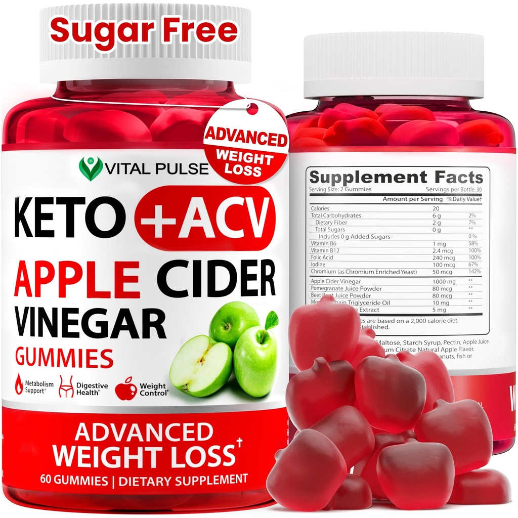 Keto ACV Gummies Advanced Weight Pérdida - Sugar Free ACV Keto Gummies - Gummy Suplemento para Mujeres y Hombres - Detox - Apple Cider Vinegar - Apple Flavor