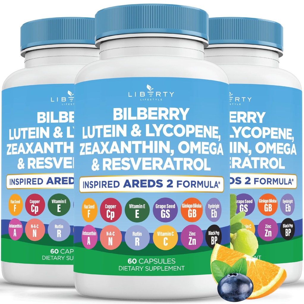Vitaminas de salud ocular con frambuesa, luteína " Zeaxanthin, Lycopene, Resveratrol, Grape Seed Extract Flaxseed Astaxanthin- AREDS 2-180 cápsulas
