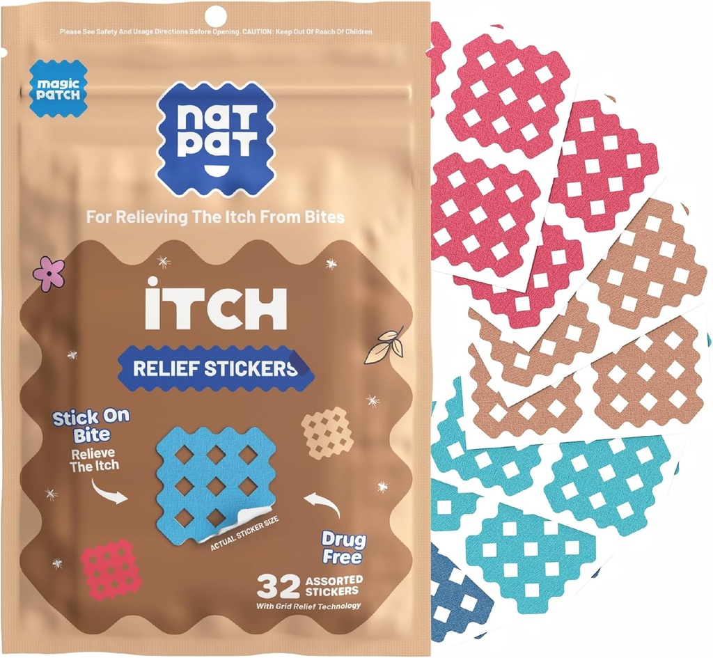 NATPAT Magic Patch Itch Relief Stickers - Insect Bite Patch for Mosquitos, Ticks, Midges, Sandflies, and Bed Bug Bites - Buzzpatch - 32 Cuenta