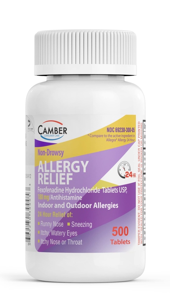 Camber 24 Hrs Fexofenadine Antihistamínico Indoor Alergia al aire libre Tabletas 500 Cuenta Tamaño de la familia