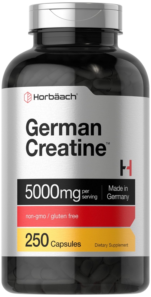 Horbaach German Creatine Monohydrate Silencio 5000mg Silencio 250 Powder Capsules  Non-GMO &amp; Gluten Free Supplement