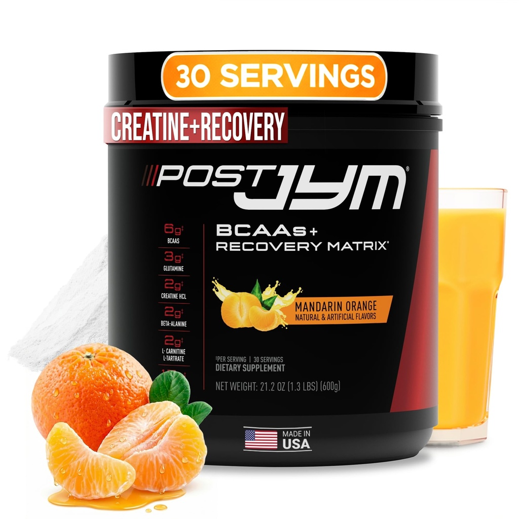 JYM Supplement Science Post JYM Active Matrix Mandarin Orange Amino Recovery Powder Pure Creatine HCL, BCAA, Glutamine, Carnitine, Betaine, Taurine for Strength, Repair, Performance 30 Servings
