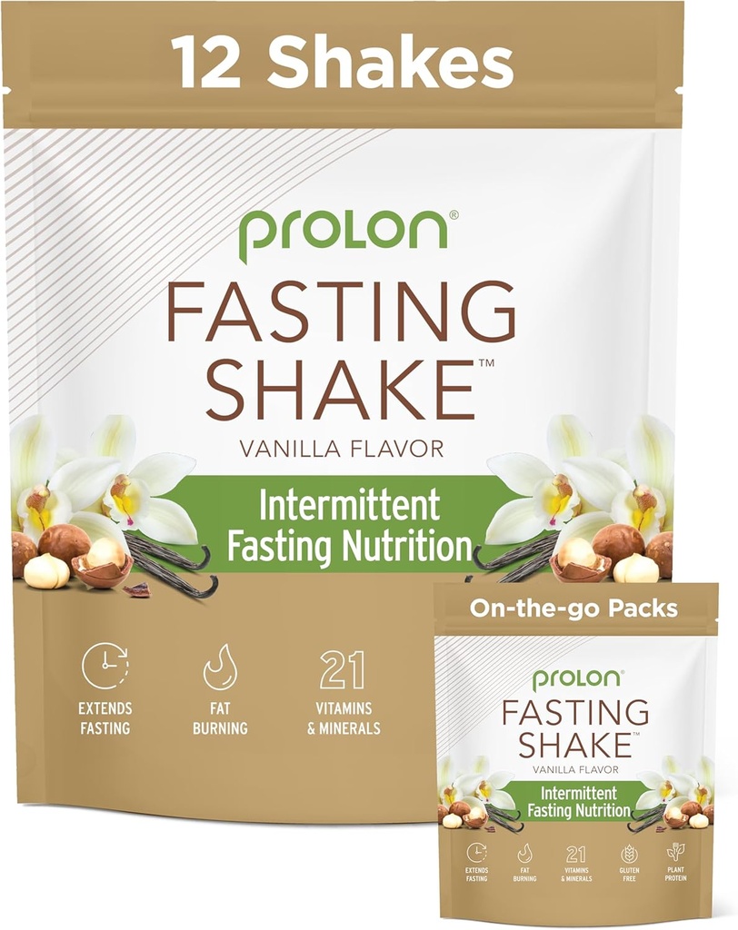Prolon Intermittent Fasting Drink Mix ¦ Shake for Intermittent Fasting TEN Vitaminas, Fibra, Proteína basada en plantas, Superfoods TEN Keto, Vegan, Gluten Free, Dairy Free TEN Vanilla, (12 ct)