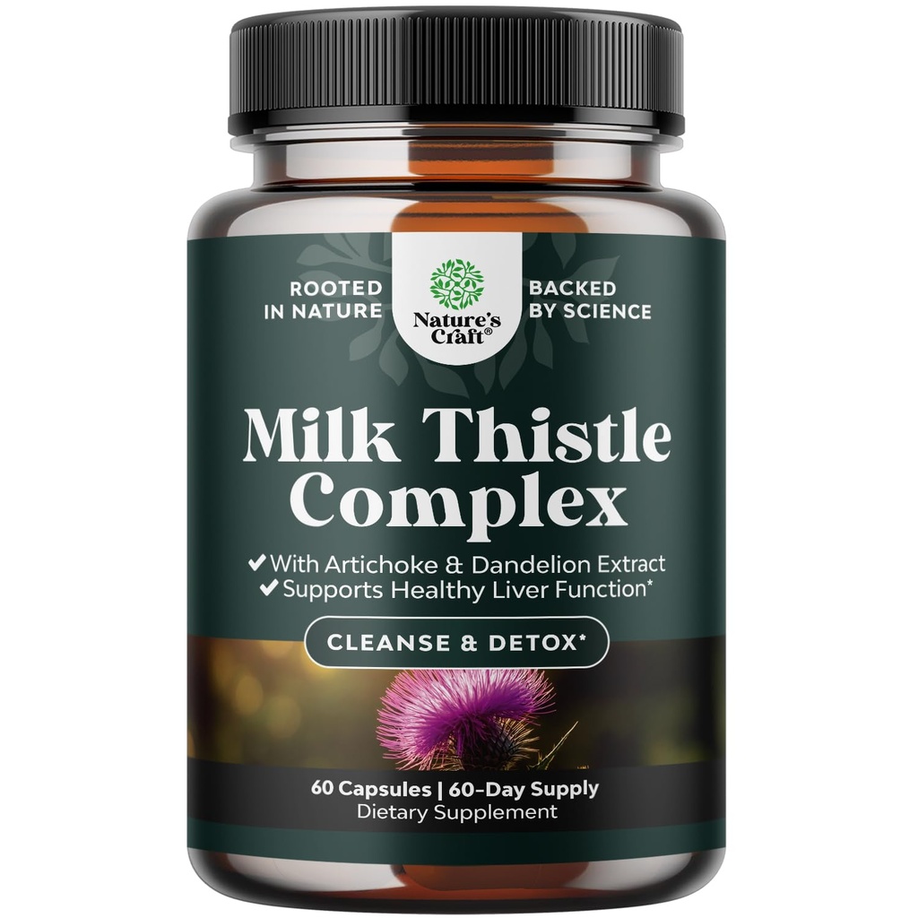 Soporte para el hígado Leche Thistle Suplemento para la limpieza del hígado Detox &amp; Reparación - Advanced Milk Thistle y Dandelion Root Suplemento con Artichoke Extract - Dandelion Capsules para Detox - 60 Ct