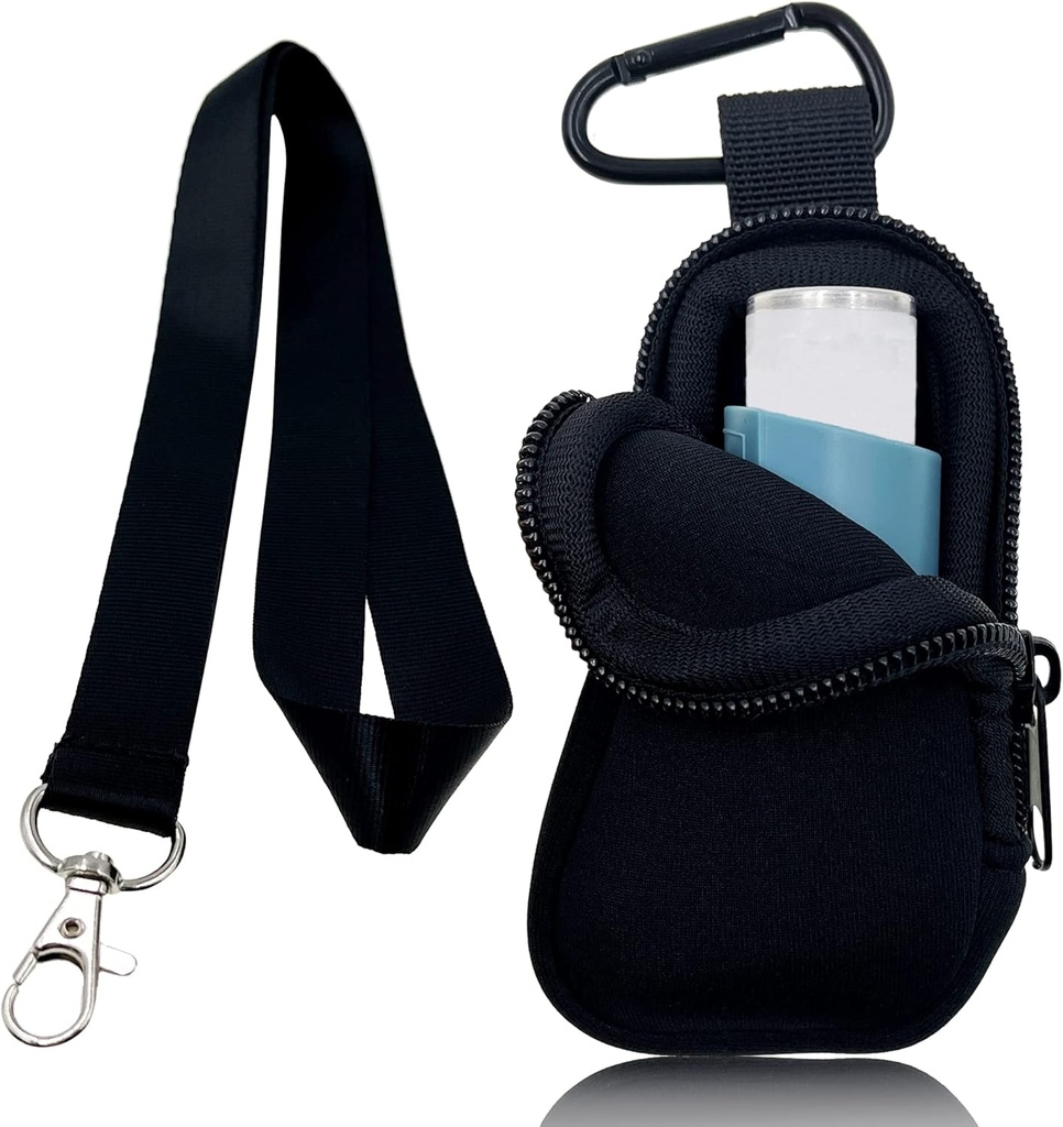 Caso de viaje de Holder Neoprene para Asthma Inhaler, Handy Mini Bag for Inhaler for All Ages, Inhaler Not Included (Black)