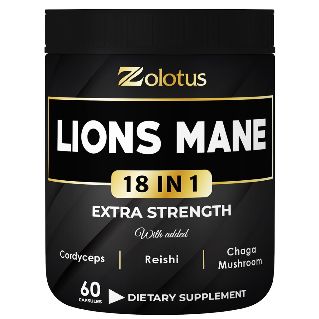 Zolotus Lions Mane Mushroom Capsules con Cordeyceps, Elderberry, Ginkgo Biloba, Bacopa - 60 cápsulas