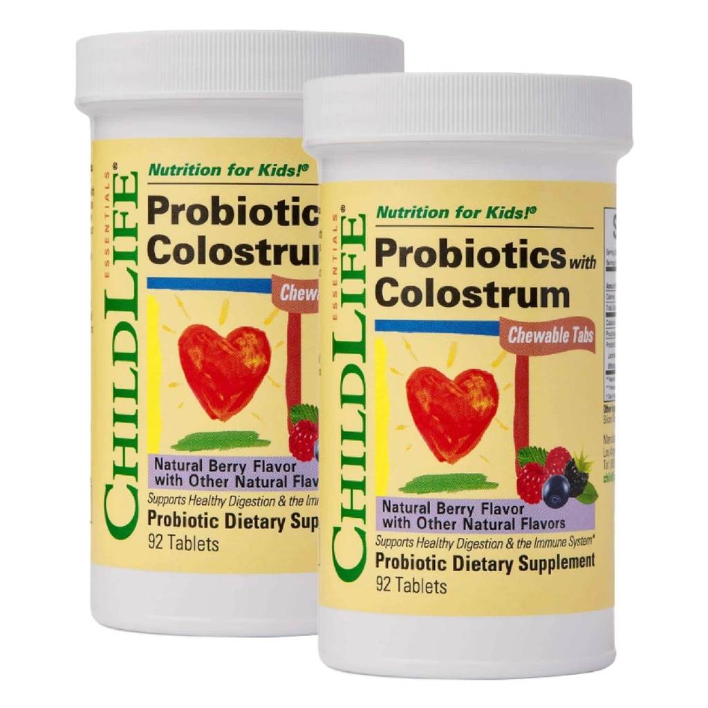 NILDLIFE ESSENTIALS ChildBiotics with Colostrum- Probiotics for Kids, Probiotics for Digestive Health, Chewables, Children's Probiotic, Colostrum for Kids - Natural Berry, 92 Tablets (Pack of 2)