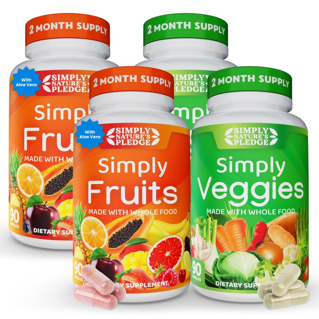 Promesa de la naturaleza - Empaquetado con 42 Frutas y Verduras Diferentes - Suministro de 2 meses - Hecho con alimentos completos reales, no transgénicos - Soporta energía &amp; bienestar general - libre de soja - 360 cápsulas