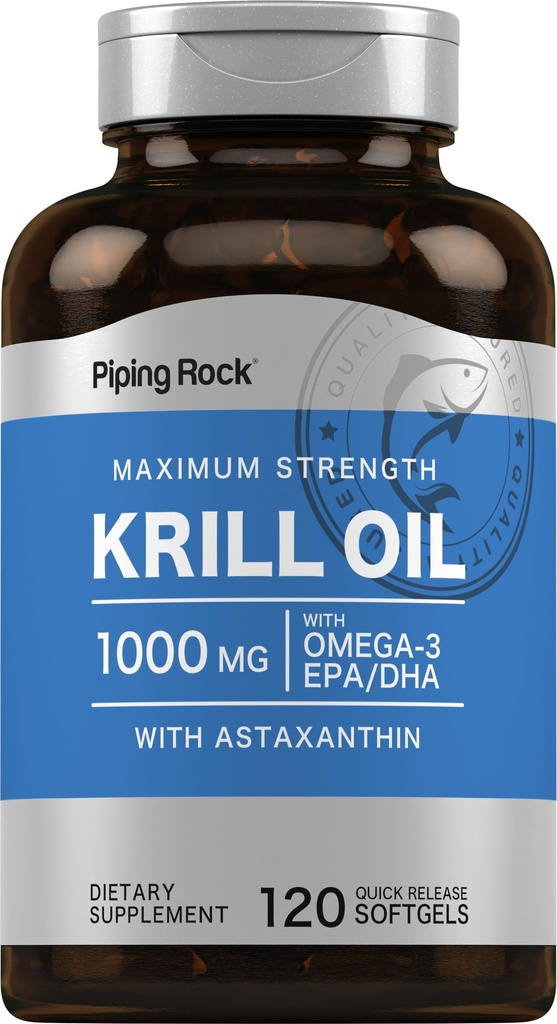 Piping Rock Krill Oil Omega 3 Softgel Capsules Silencio 1000mg Silencio 120 Conde Silencio EPA DHA Suplemento con Astaxanthin  Maximum Strength ← Non-GMO, Gluten Free