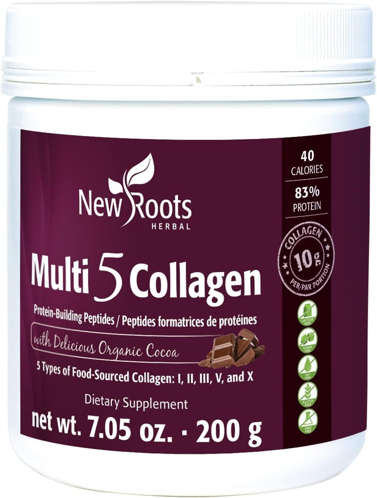 Nuevos ROOTS HERBAL Multi 5 Coco Collagen Powder Suplemento (Tipos I, II, III, V y X) Collagen hidrolizado - Dairy &amp; Gluten Gratis - 12g por Serving - Chocolate Flavor, 7.05 oz