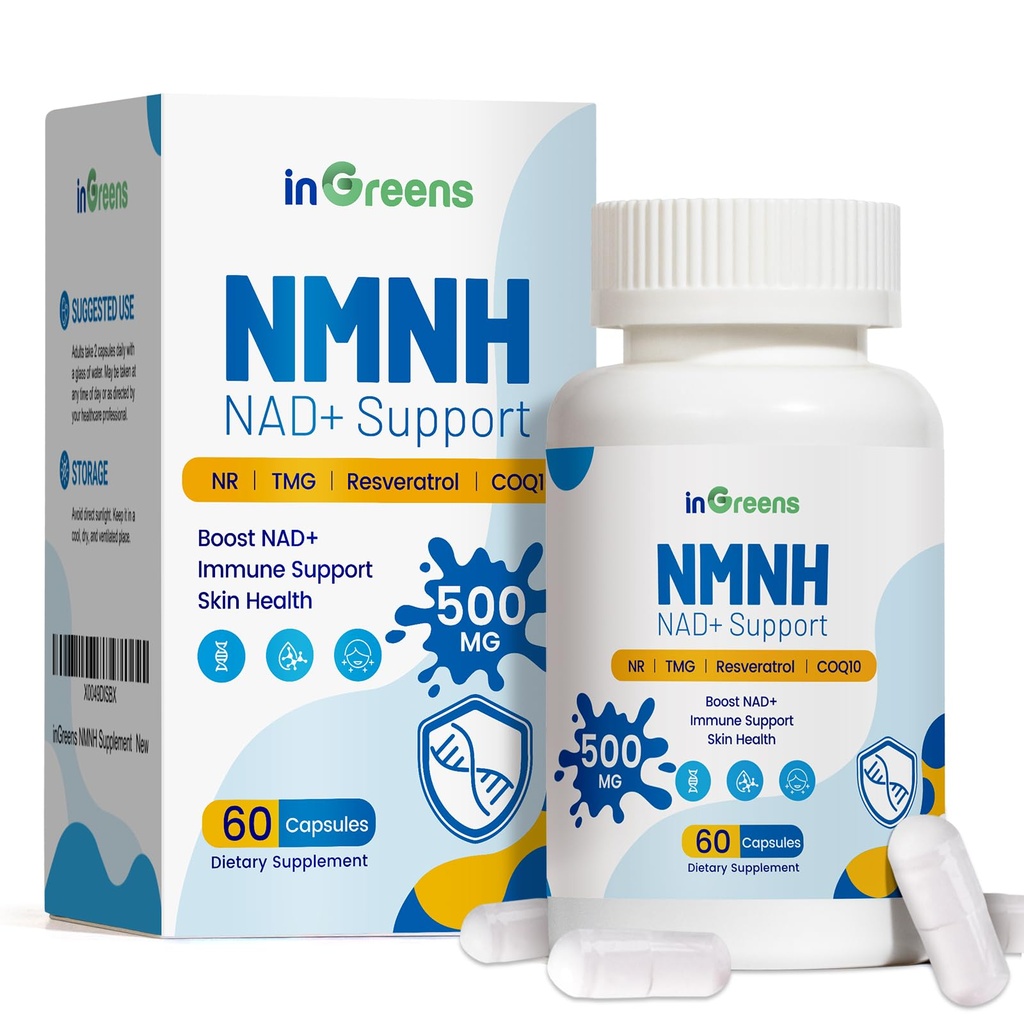 500mg NMNH, NMN Supplement Alternative with NR, TMG, Resveratrol, COQ10, NAD Supplement, Anti Aging, Energy, Boost NAD+ Niveles, 60 cápsulas