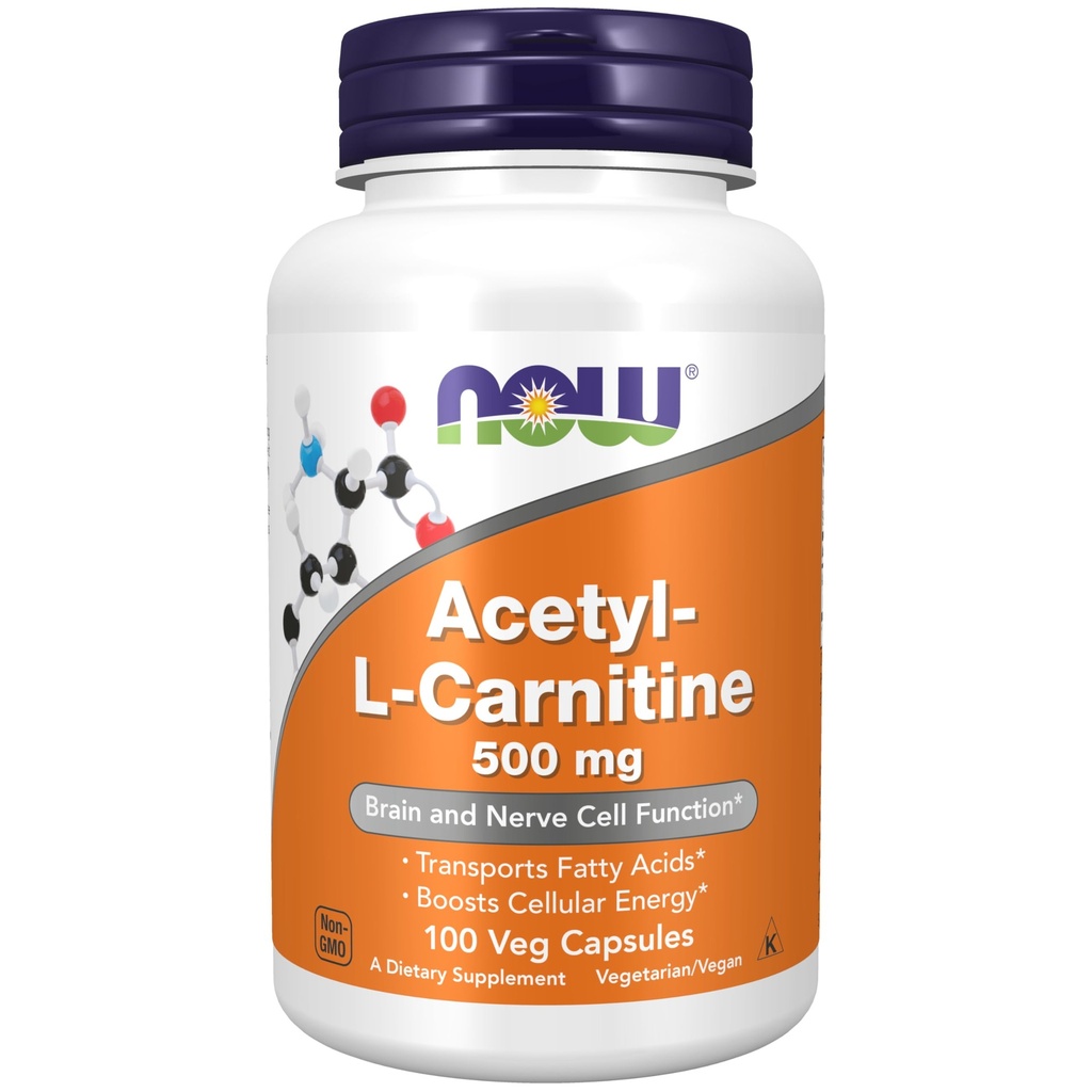 AHORA Suplementos, Carnitina Acetyl-L 500 mg, Aminoácidos, Cerebro y Función Celular Nerve*, 100 cápsulas Veg