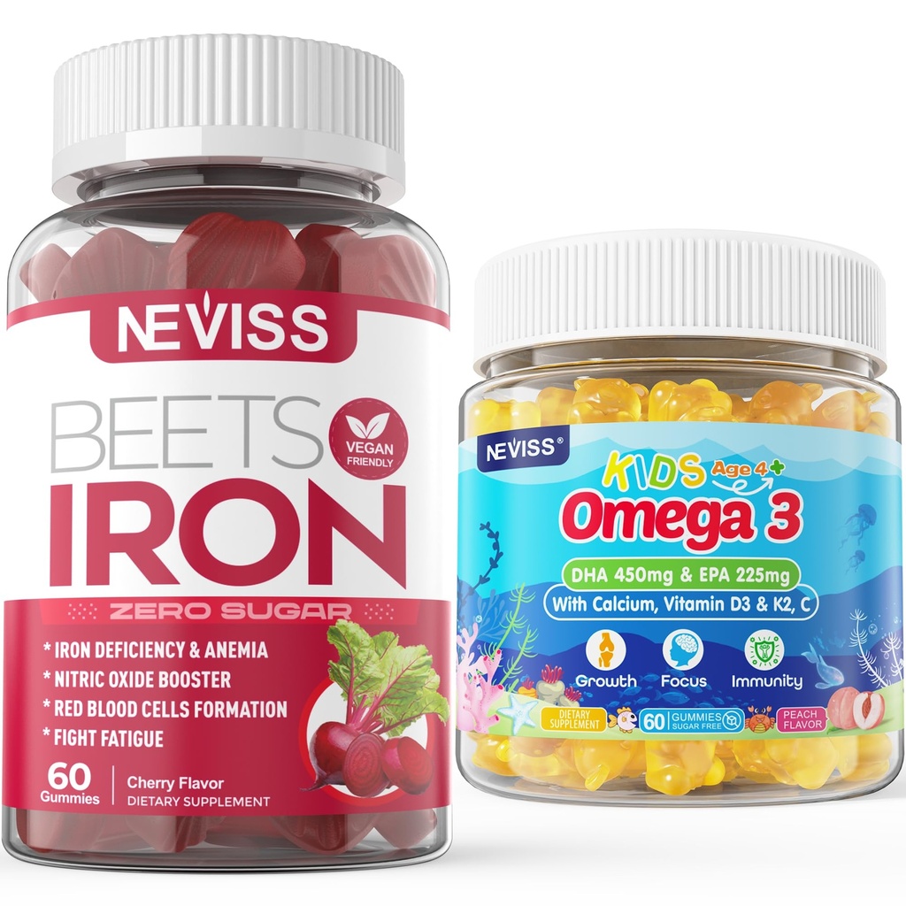 Iron Gummies 2 Pack + Niños Omega 3 Gummies 2 Pack