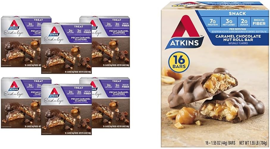 Atkins Pecan Caramel Clusters 60 Conde, Caramel Chocolate Nut Roll Snack Bar 16 Conde