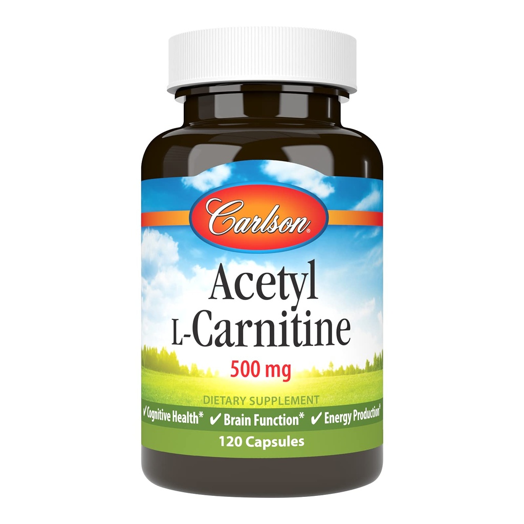 Carlson - Acetyl L-Carnitine, 500 mg, Cognitive Health, Brain Function &amp; Energy Production, 120 cápsulas