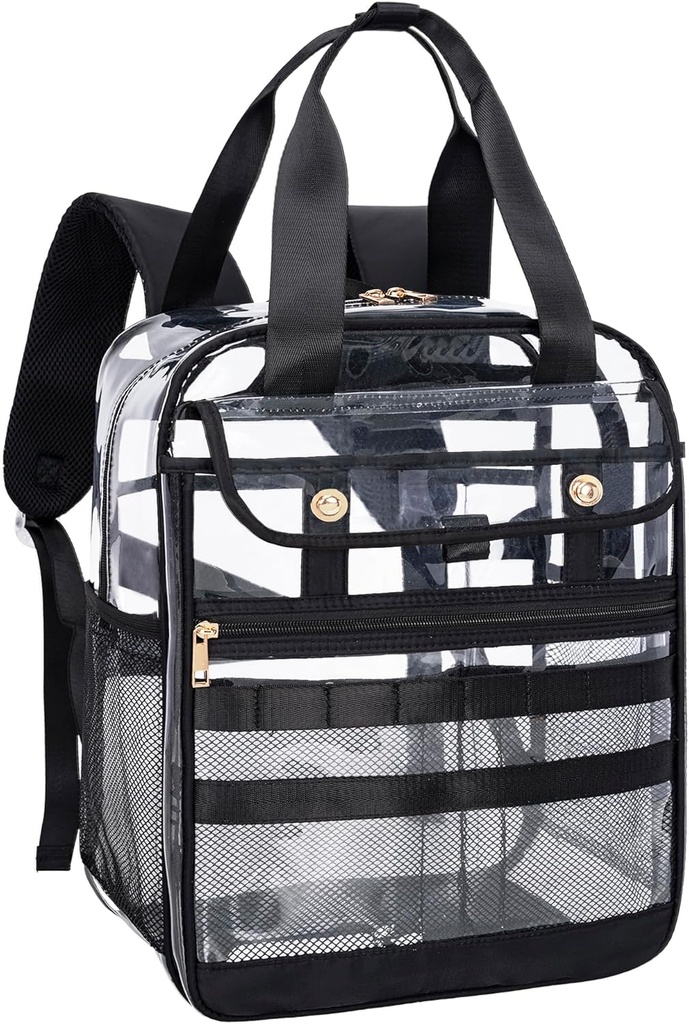 Mochila transparente transparente de PVC transparente, gran bolsillo para el trabajo " Viajes (Negro)