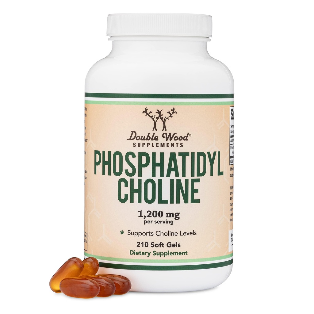 Phosphatidylcholine 1,200mg – 210 Softgels – Mejora de la versión de Sunflower y Soy Lecithin (Suplementos de Choline) - No GMO y Gluten Gratis para apoyar la salud cerebral por Madera Doble