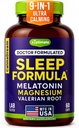 9-en-1 Melatonin Sleep Aid for Adults - USA Made, Lab Tested with Melatonin 5mg and 108mg Magnesium for Sleep - TRAACS, Ashwagandha, Valerian Root, GABA, 5HTP, Herbal Sleep Supplement, Vegan, 60 Caps
