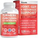 5-en-1 Suplemento de Curcumina Turmérica Orgánica (4210mg) con Berberina, Ceilán Cinnamon Bioperina y Ginger Suplementos para Conjunto, Corazón, Gut, " Apoyo Metabólico (120 ct)