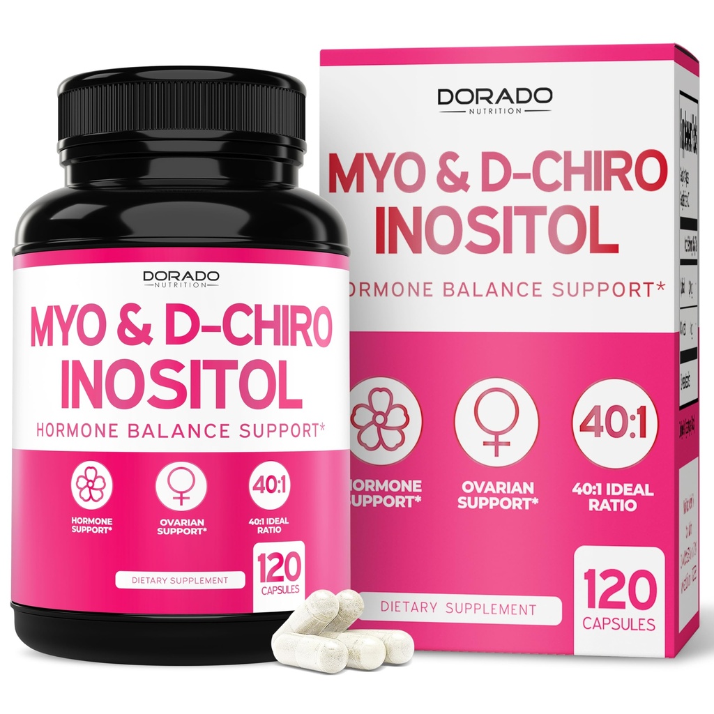 Myo-Inositol & D-Chiro Inositol Suplemento para Mujeres (120 Capsules, 2050mg Por Serving Ideal 40:1 Ratio Myo Inositol) Saldo hormonal para Mujeres - Tercera Parte Probada, Vegan Safe &amp; USA Made - 120 Conde