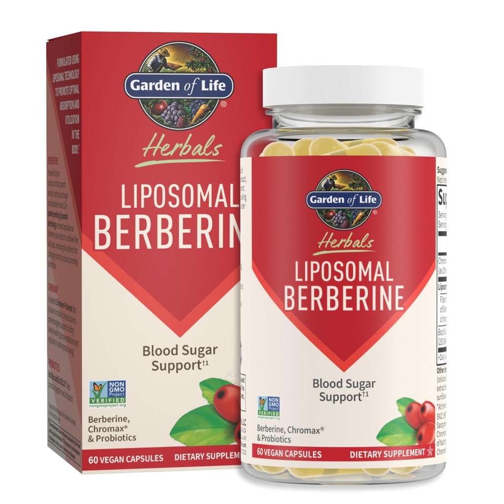 Garden of Life Liposomal Berberine and Chromium Picolinate for Ya Healthy Blood Sugar, Glucose Metabolism and Cholesterol—Probiotics for Easy Digestion—Non GMO, Gluten Free, Kosher, 30 Servings
