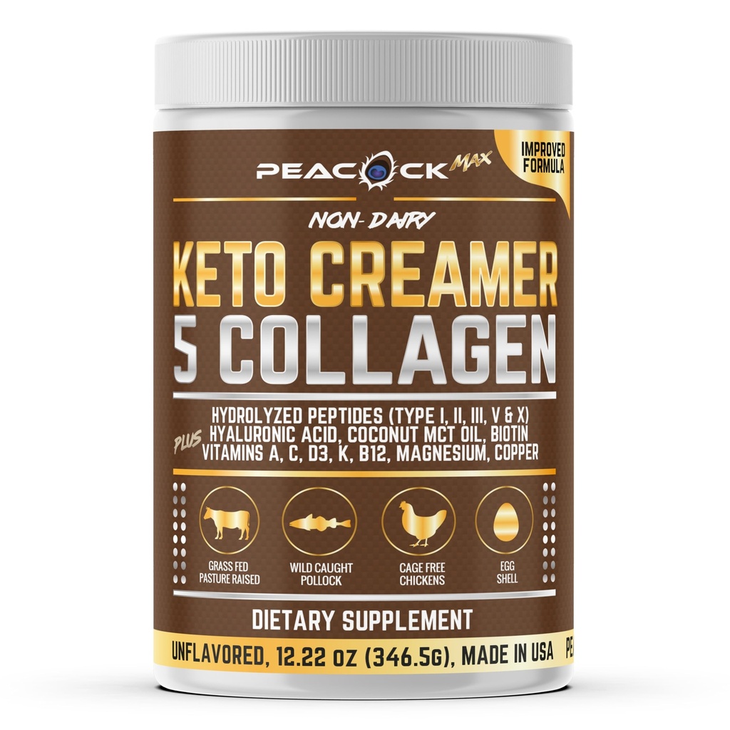 Collagen Keto Coffee Creamer Powder 12.2 oz - Péptidos de colágeno hidrolizado con aceite de MCT de coco, B12, Magnesio, Polvo de proteína de sabor, crema de café gratis de azúcar para los moothies " Baking