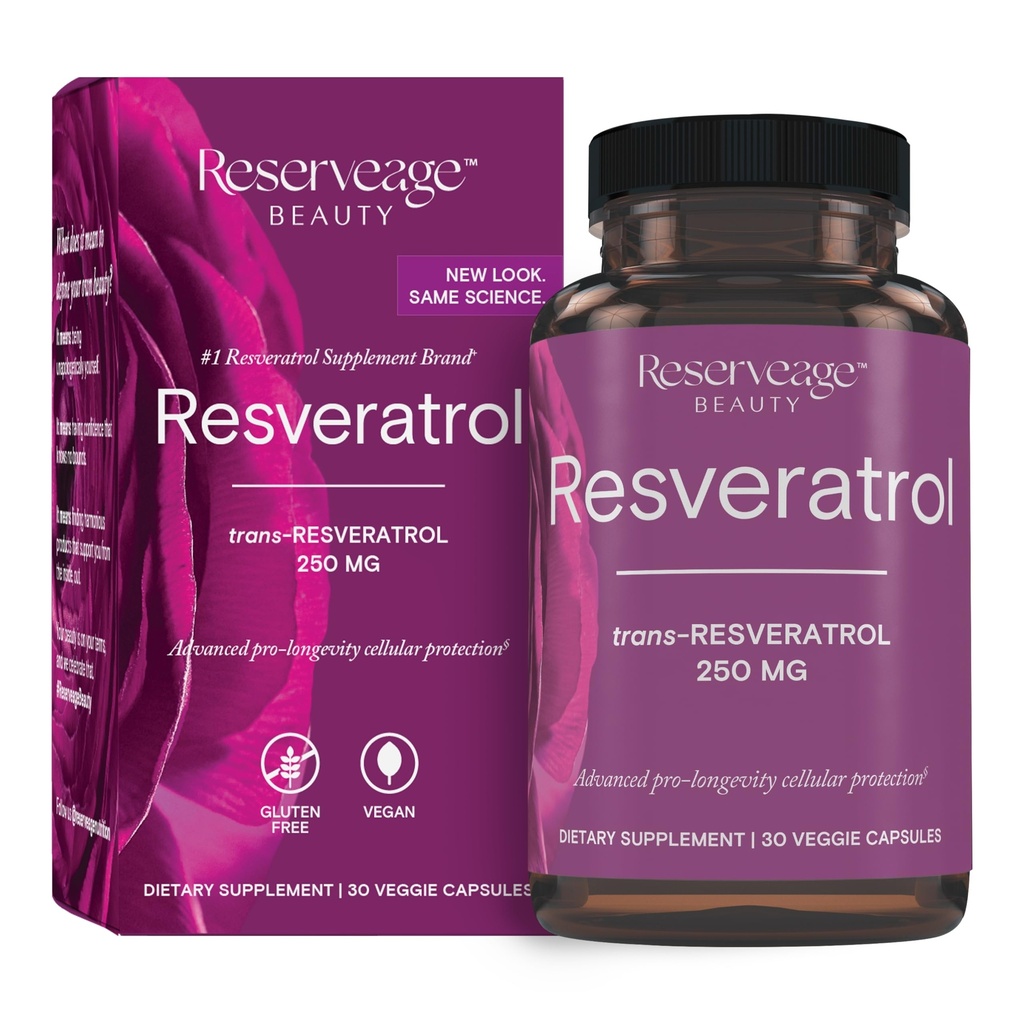 Belleza de reserva, Resveratrol 250 mg, Suplemento antioxidante para la salud cardiaca y celular, soporta el envejecimiento saludable y el sistema inmunológico, Paleo, Keto, 30 cápsulas