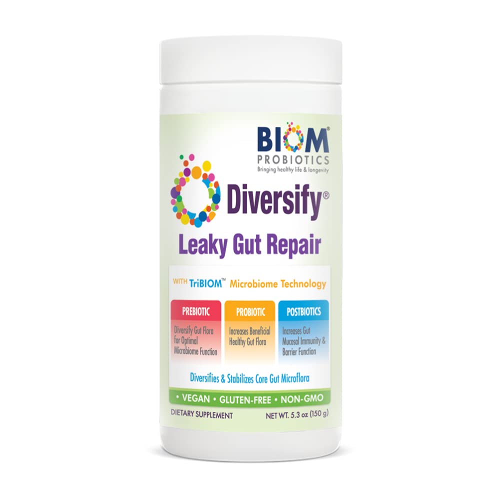 Diversify® Total Gut Health Human Milk Oligosaccharides con prebióticos + Starch resistente. Fórmula Probiótica de Precisión para ayudar con Leaky Gut. Vegan, No Gluten-Free (1 Unidad)