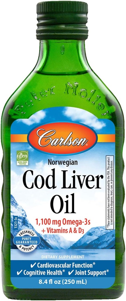 Carlson Cod Liver Oil, Norwegian, Natural, 1,100 mg Omega-3, 250 mL