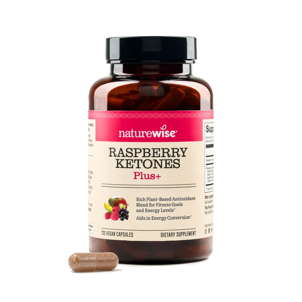 NatureWise Raspberry Ketones Plus - w/ Green Tea Extract, Cayenne Pepper, " Acai Berry - Supports Antioxidant Health, Energy Levels, Weight Goals - Vegan " Gluten-Free - 120 Capsules[120-Day Supply]