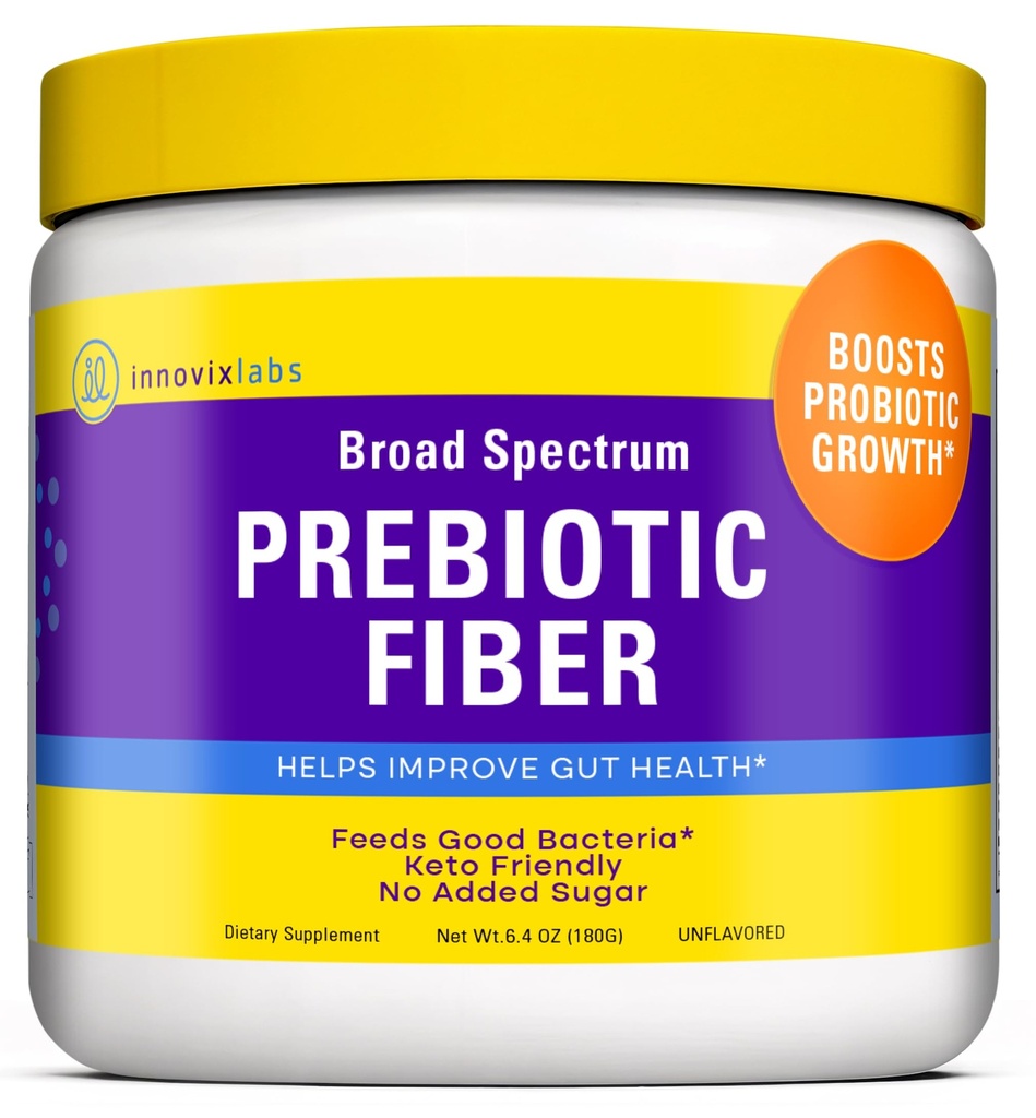 InnovixLabs Prebiotic Fiber Powder for Gut & Digestive Health, High Fiber Supplement for Women and Men with Chicory Root, FOS, Acacia, Inulin, Soluble & Insoluble Fiber, No Añadido Sugar, 30-Day Supply