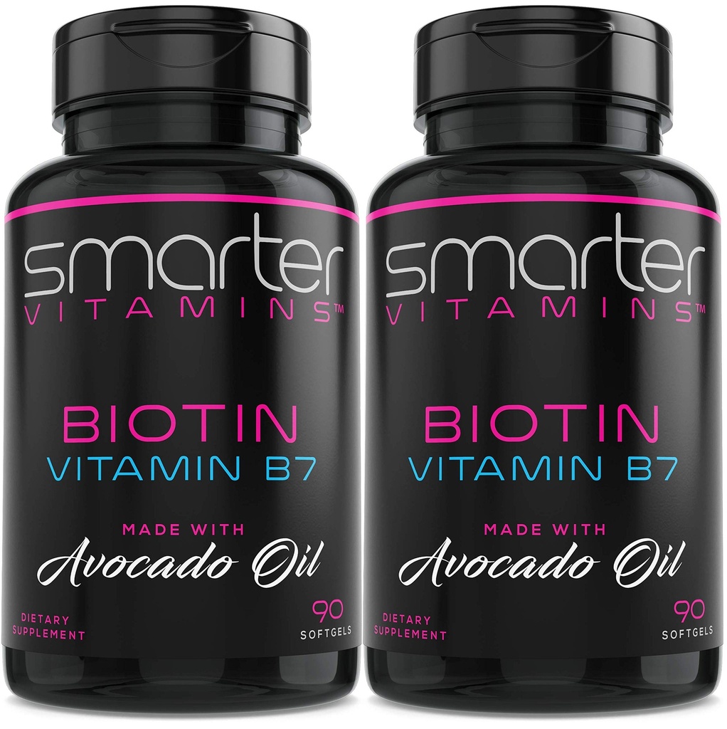 (2 Pack) Más inteligente Biotina 5000mcg en Avocado Oil, Vitamina B7, No GMO, 90 Mini Liquid Softgels, No Soy