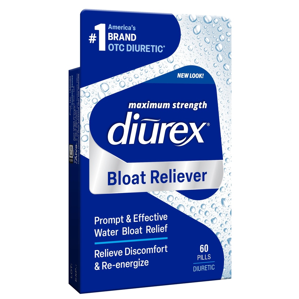 Diurex Bloat Reliever Silencio Relieve Water Bloat, Puffiness, Swelling & Fatigue Re-Energize ← Maximum Strength ← 60 Count