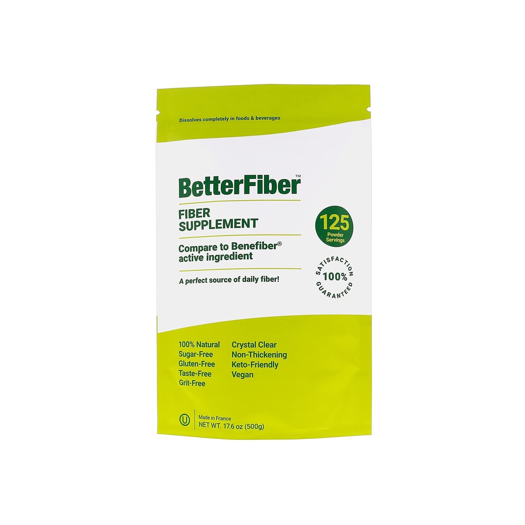 BetterFiber - Prebiotic Fiber Supplement [100% Genérico Equivalent of Leading Brand] ⊘ No GMO Gluten-Free Vegan OU Kosher Certified - 17.6oz/500g (125 Servings)
