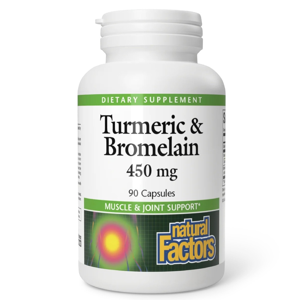 Factores naturales, Turmeric " Bromelain 450 mg, Muscle and Joint Support, 90 cápsulas