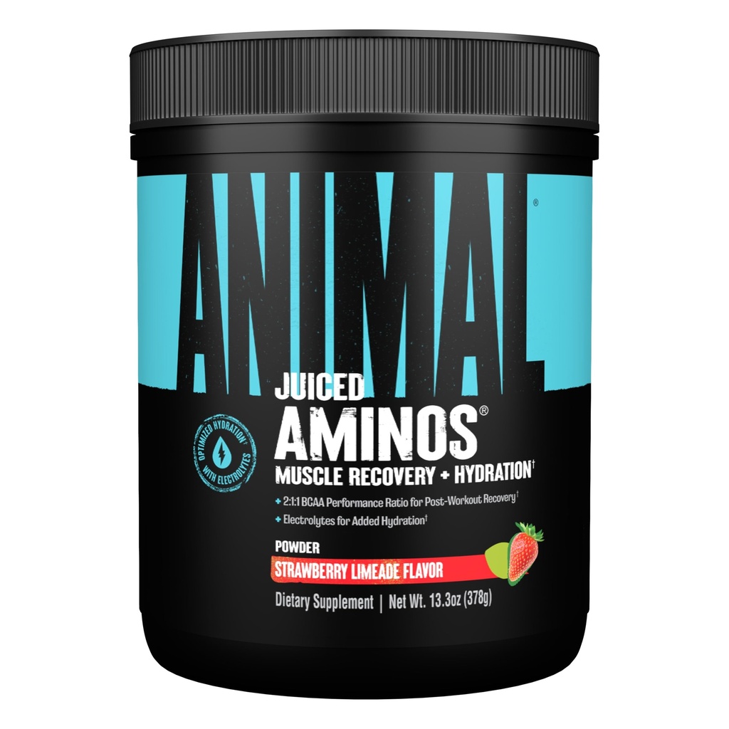 Animal Juiced Amino Acids - BCAA Powder EAA Matrix Plus Hidratación con electrolitos y sal marina Recuperación y rendimiento mejorado, Strawberry Limeade Flavor, 30 Servimientos