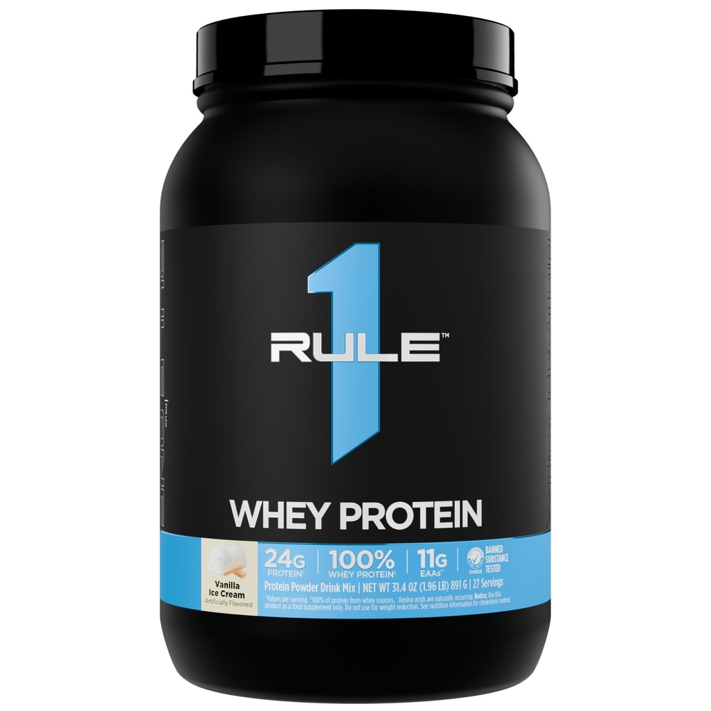 Regla 1 Whey Protein – 24g Proteína de acción rápida de todas las fuentes con EAAs ocurridas naturalmente " BCAAs para recuperación de ejercicios o cualquier uso en cualquier momento (2 libras*, Crema de hielo de vainilla)