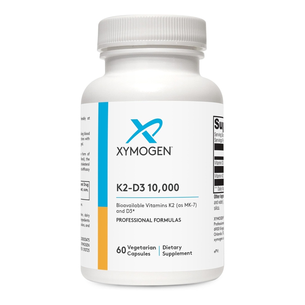 XYMOGEN K2-D3 10000 - Vitamina D3 K2 Suplemento para Immune, Bone & Cardiovascular Support* - Non-GMO, Gluten-Free, Vegetariano - 60 cápsulas