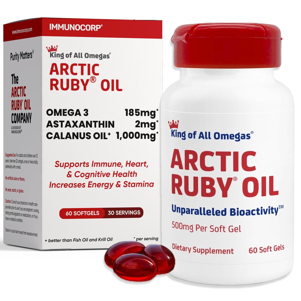 Arctic Ruby Oil 1000mg – Omega 3 Suplemento para Mujeres y Hombres con EPA, DHA &amp; Astaxanthin 2mg - Fish & Krill Oil Alternative – 60 Softgels (1 Pack)