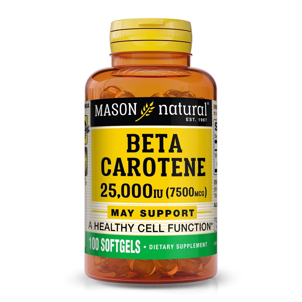 Masón Vitamina Natural A Beta Caroteno 25,000 UI, soporta Visión, Función Celular & Immune Health, 100 Softgels, Pack de 3