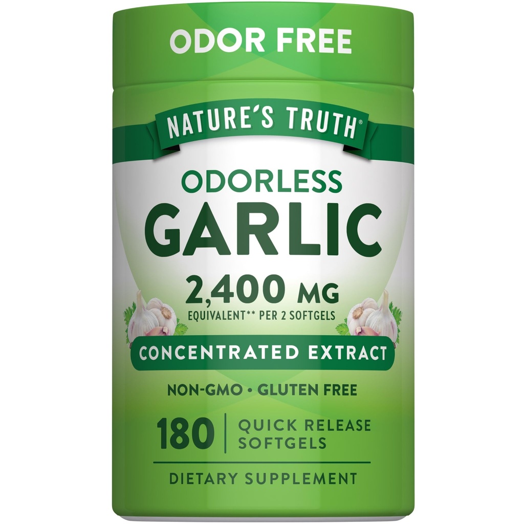 Verdad de la Naturaleza Ajo sin olor Softgels Silencioso 2400mg Silencio 180 Conde Silencio No GMO &amp; Gluten Suplemento Libre
