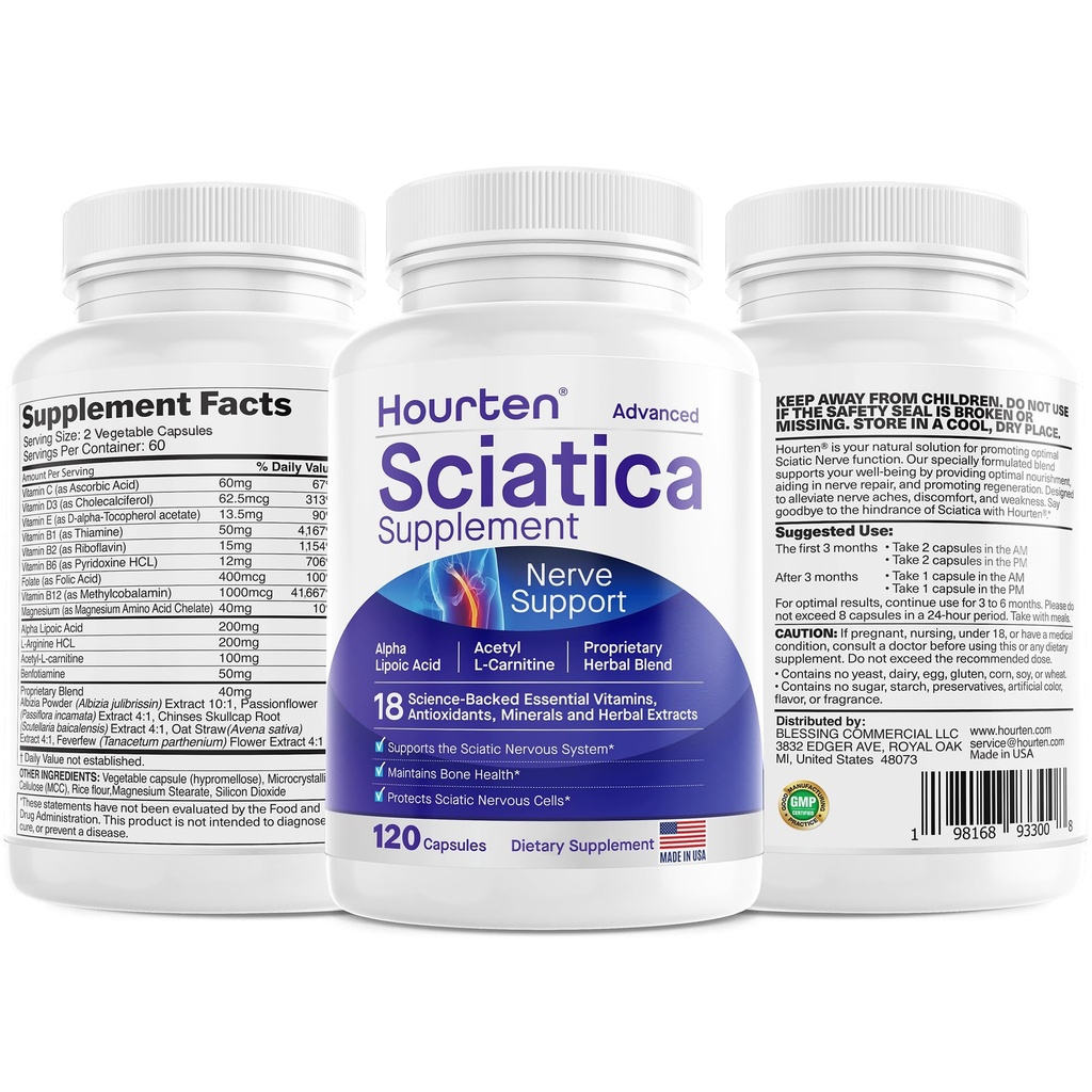 Avanzado Sciatic Nerve Support Relief: Alfa Lipoic Acid - 18 en 1 Sciatica Suplementos - Complejo de vitamina B - Hecho en EE.UU. (120 Cuenta (Pack of 1))