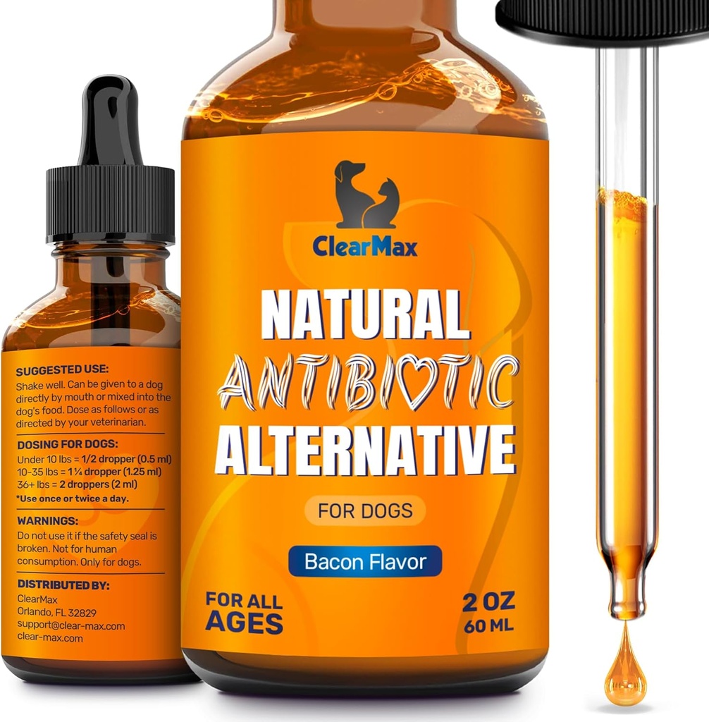 Antibióticos perros para infecciones, alergias, tos – Antibióticos naturales para perros con arándano Proporcionar atención de orinar y digestión – Ingredientes naturales + sabor de tocino – 2 Oz