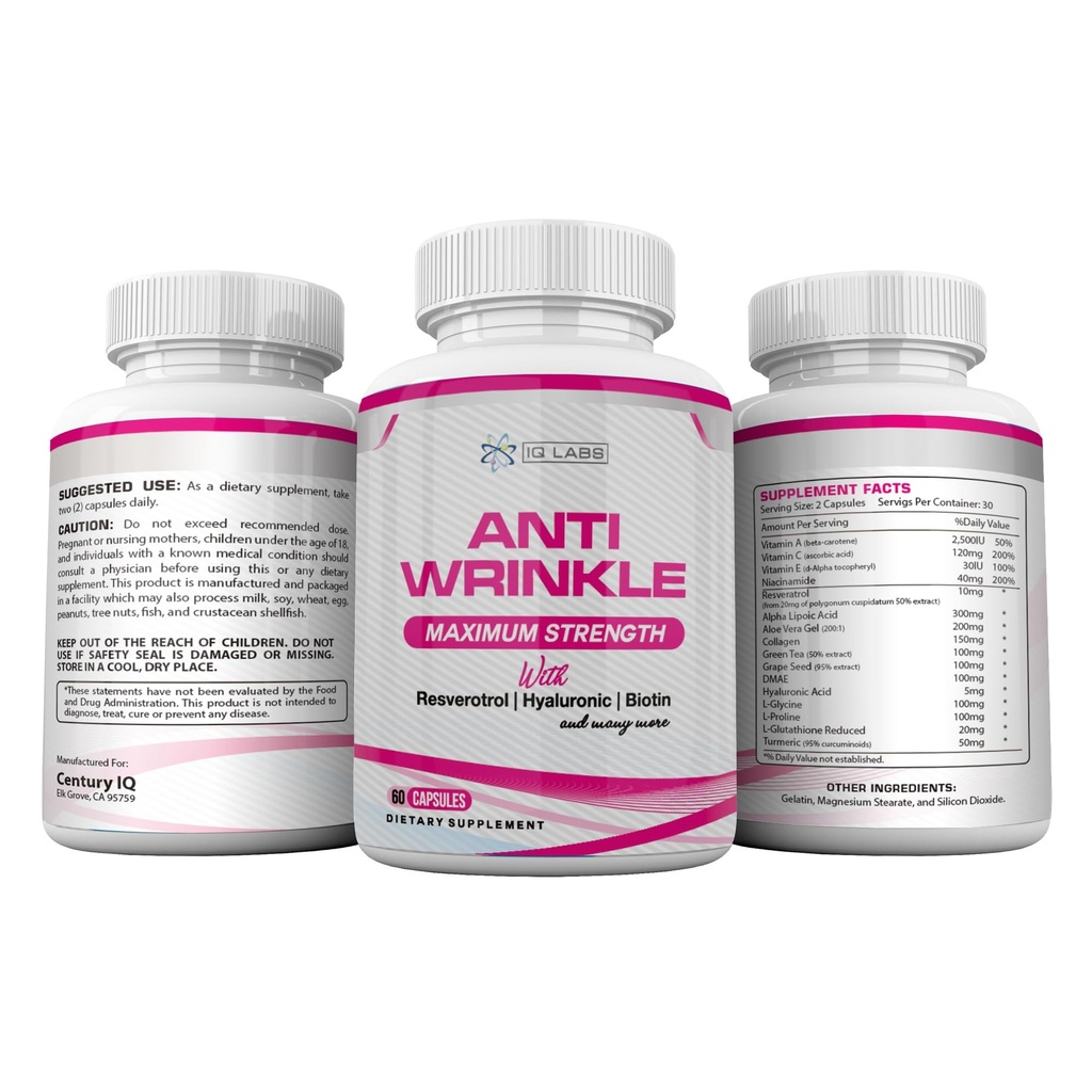 Skin Beauty Solutions (4) Anti-Wrinkle Max Suplementos 240 cápsulas w/Resveratrol, Alpha Lipoic Acid, Collagen, DMAE, Hyaluronic +Pills