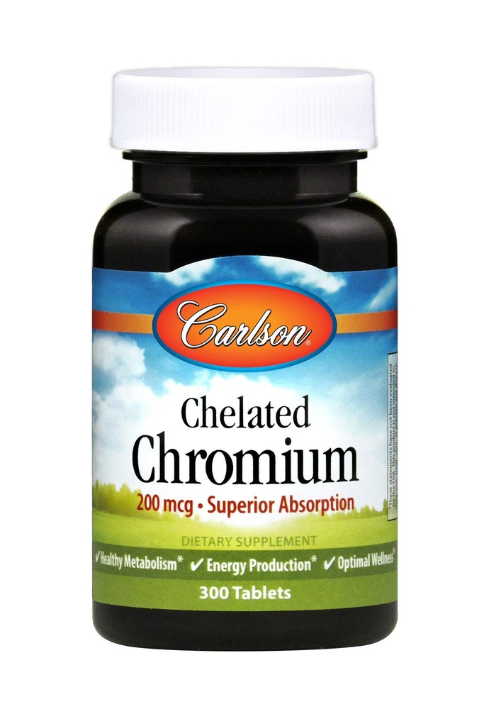 Carlson Chelated Chromium 200 mcg Absorption Superior - Metabolismo saludable Producción de energía y bienestar óptimo - 300 Tablets