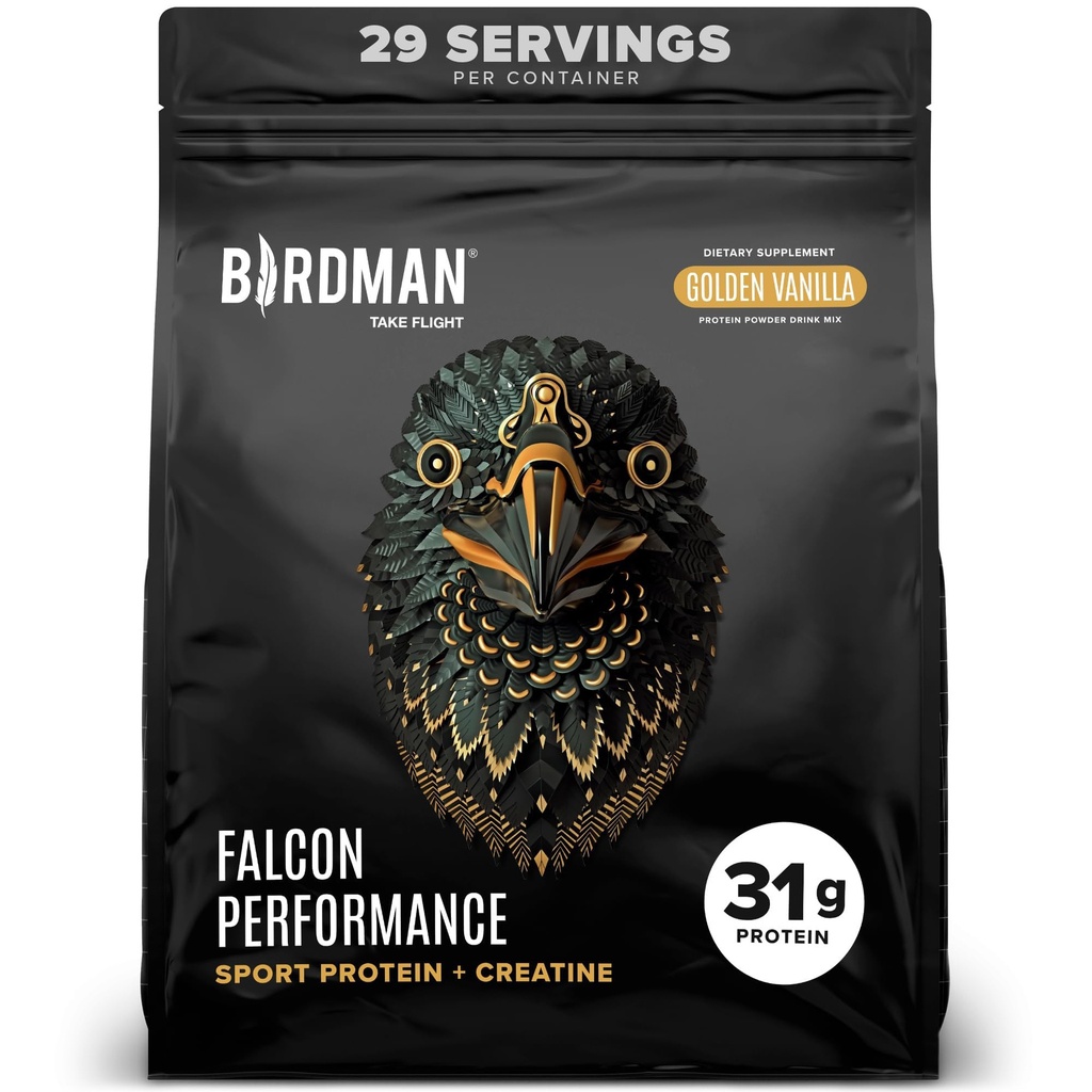 BIRDMAN Falcon Performance Vegan Protein Powder, 31g Protein, 5g Creatine, 5g BCAA, Probiotics, Electrolytes, Pre Workout, Low Carb, Sugar Free &amp; Dairy Free, Plant Based Vanilla Protein, 29 Servings