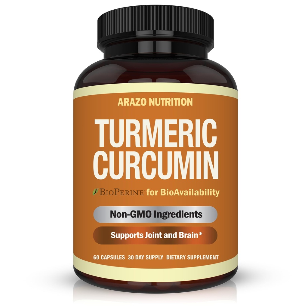 Arazo Nutrición Turmeric Curcumin con BioPerine 1300mg con Pepper Negro - Soporte Conjunto Suplementos Nutricionales - 100% Herbal Tumeric Root Capsules